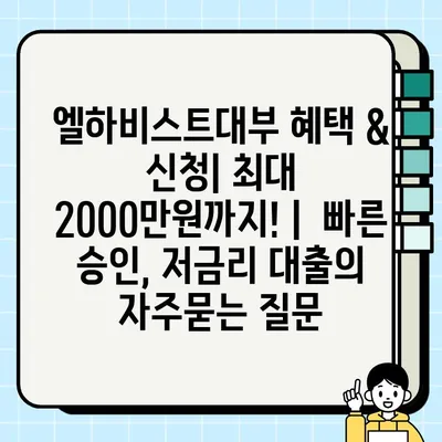 엘하비스트대부 혜택 & 신청| 최대 2000만원까지! |  빠른 승인, 저금리 대출