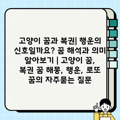 고양이 꿈과 복권| 행운의 신호일까요? 꿈 해석과 의미 알아보기 | 고양이 꿈, 복권 꿈 해몽, 행운, 로또 꿈