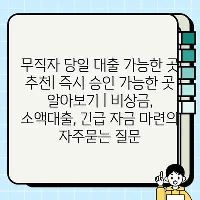 무직자 당일 대출 가능한 곳 추천| 즉시 승인 가능한 곳 알아보기 | 비상금, 소액대출, 긴급 자금 마련