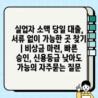 실업자 소액 당일 대출, 서류 없이 가능한 곳 찾기 | 비상금 마련, 빠른 승인, 신용등급 낮아도 가능