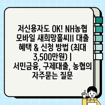 저신용자도 OK! NH농협 모바일 새희망홀씨II 대출 혜택 & 신청 방법 (최대 3,500만원) | 서민금융, 구제대출, 농협