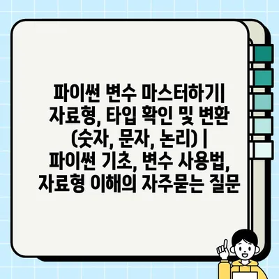 파이썬 변수 마스터하기| 자료형, 타입 확인 및 변환 (숫자, 문자, 논리) | 파이썬 기초, 변수 사용법, 자료형 이해