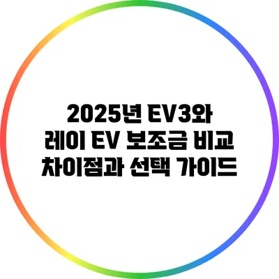 2025년 EV3와 레이 EV 보조금 비교: 차이점과 선택 가이드