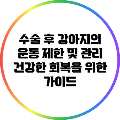 수술 후 강아지의 운동 제한 및 관리: 건강한 회복을 위한 가이드