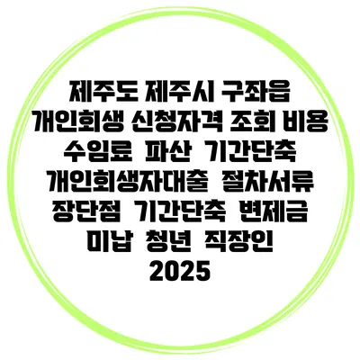 제주도 제주시 구좌읍 개인회생 신청자격 조회 비용 수임료 | 파산 | 기간단축 | 개인회생자대출 | 절차서류 | 장단점 | 기간단축 | 변제금 미납 | 청년 | 직장인 2025