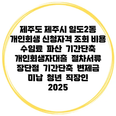 제주도 제주시 일도2동 개인회생 신청자격 조회 비용 수임료 | 파산 | 기간단축 | 개인회생자대출 | 절차서류 | 장단점 | 기간단축 | 변제금 미납 | 청년 | 직장인 2025
